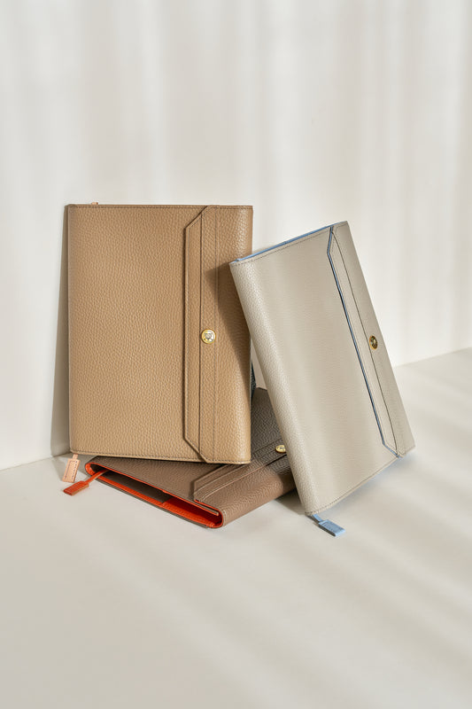 本革手帳カバー<トープ×ピンク>